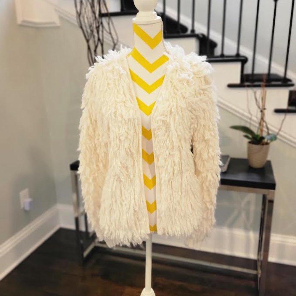 White curly knit sweater